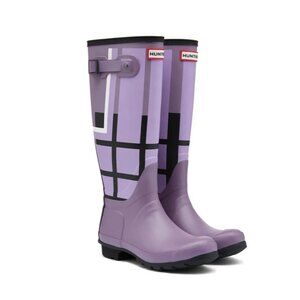 Hunter Original Knee High Purple Plaid Tall Rain Boots WFT1000RTR Size 7 | 38